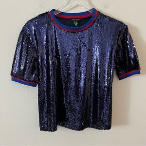 New‎ Look sequin Blue Red Short Sleeve top size small NWT